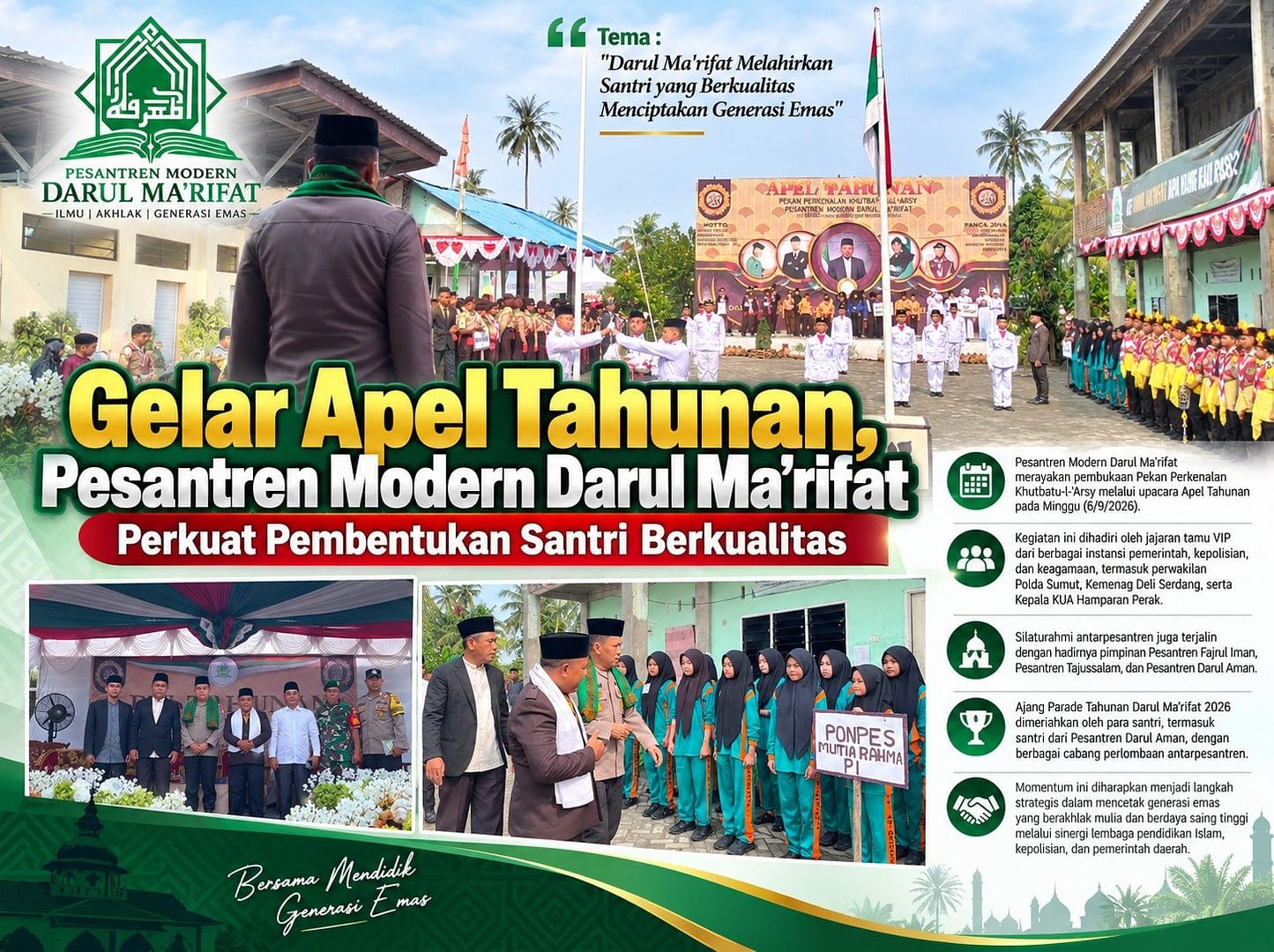 Gelar Apel Tahunan, Pesantren Modern Darul Ma'rifat Perkuat Pembentukan Santri Yang Berkualitas Menuju Indonesia Emas.