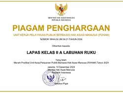 Lapas Kelas IIA Labuhan Ruku Meraih Piagam Penghargaan P2HAM Tahun 2024.